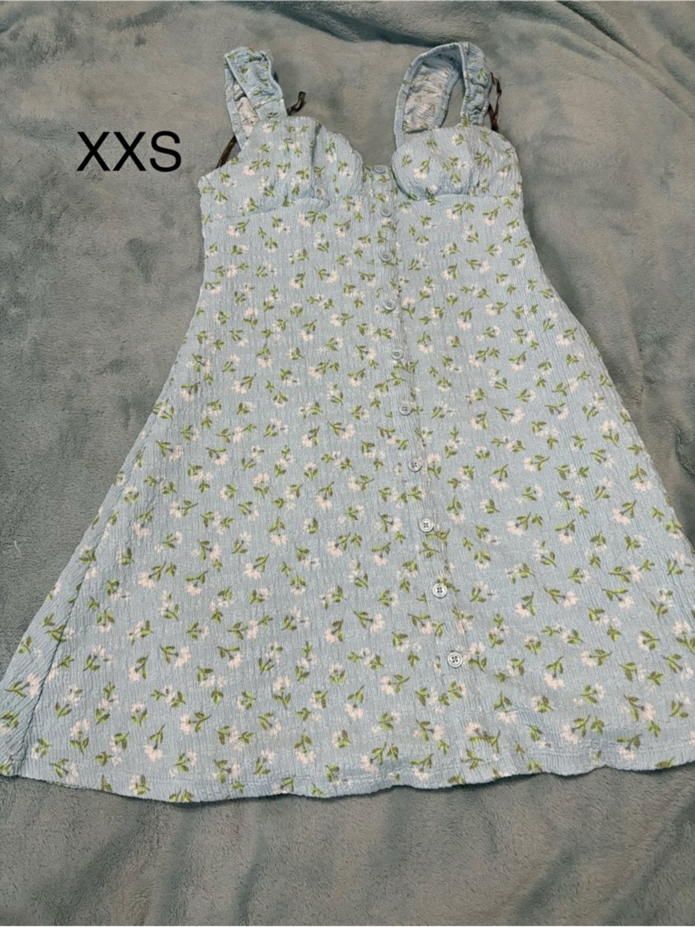 No Boundaries Light Blue Floral Midi Dress with Green Accents